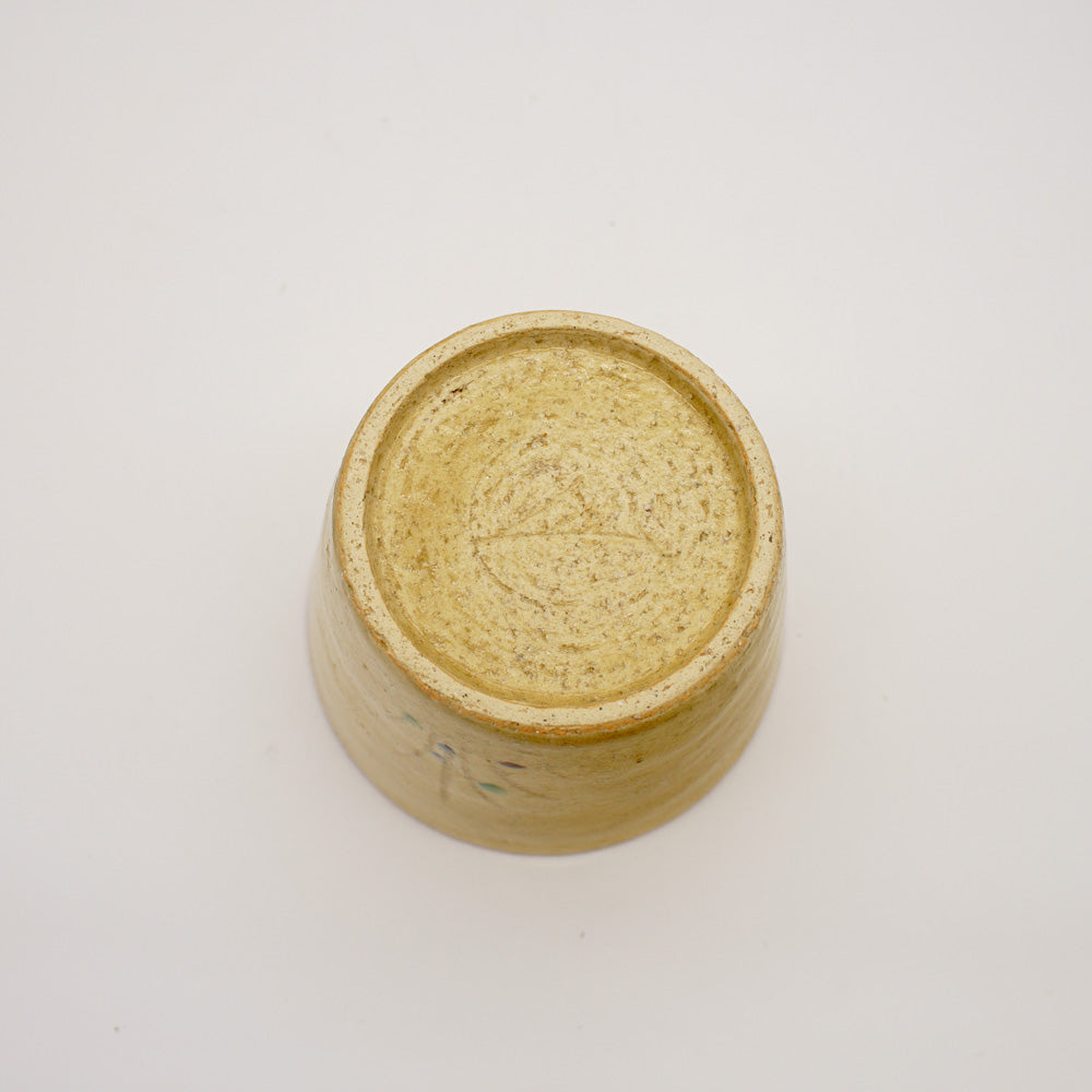 Yellowish Seto Ware Soba Cup with Grass Pattern
