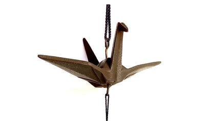 Japanese Wind Chimes - Origami Crane Furin in Gold and Dark Brown