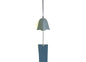 Japanese Hana Furin wind chime featuring a bronze flower-shaped bell with a hanging blue tanzaku card, perfect for creating a serene atmosphere