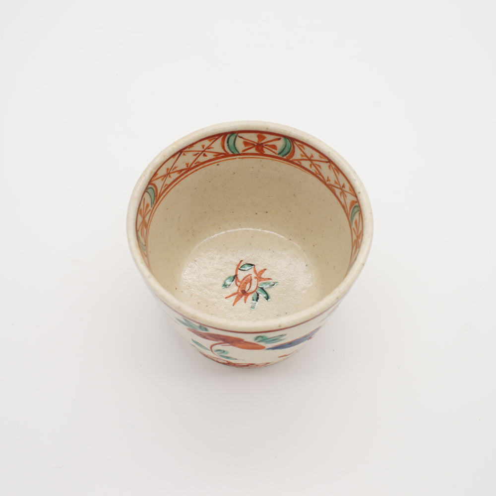 Goshiki Akae Teacup - Traditional Japanese Pottery with Crane Design