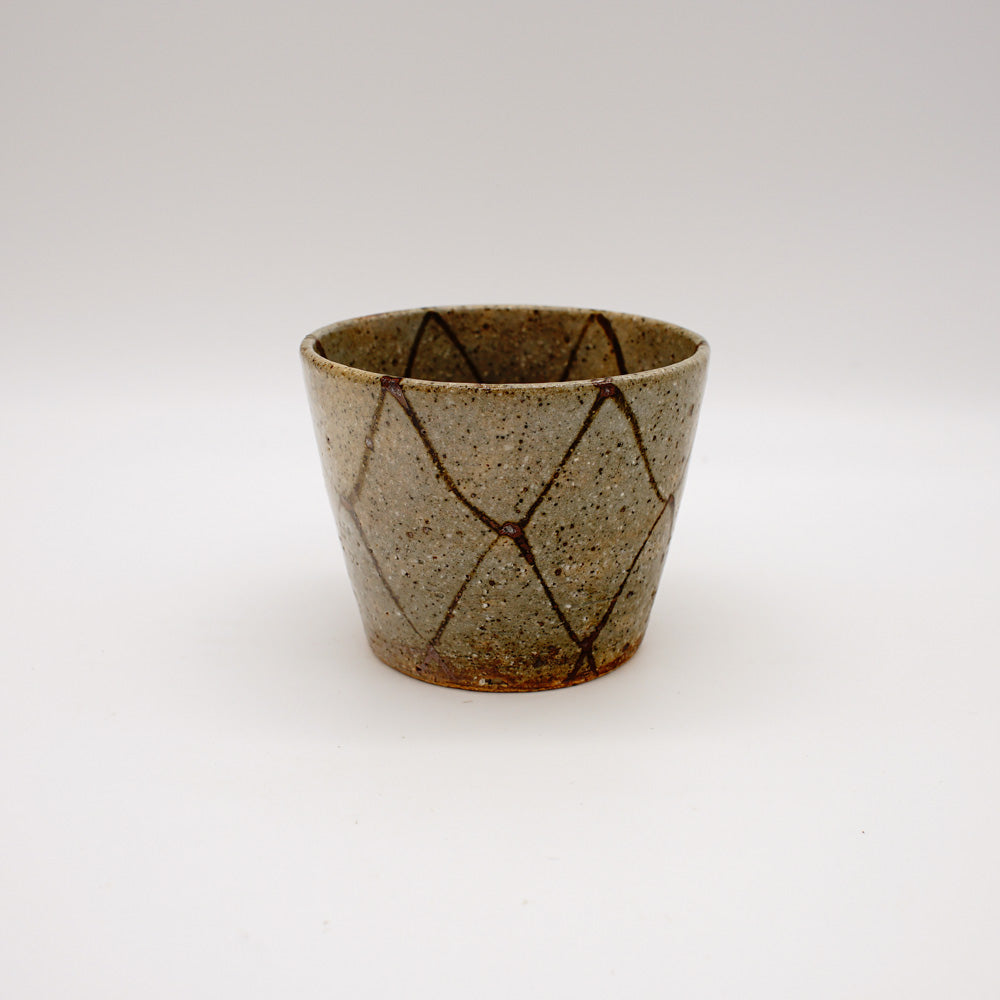 Rustic Japanese Teacup with Soba-Ami Pattern