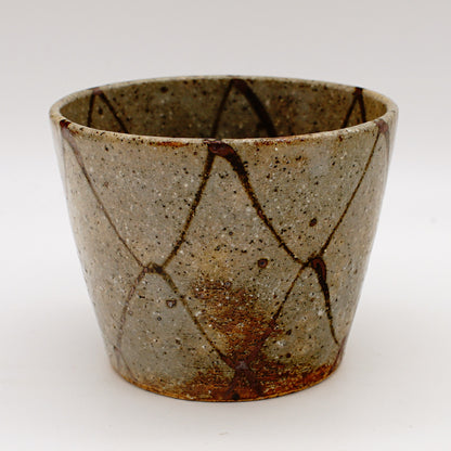 Rustic Japanese Teacup with Soba-Ami Pattern