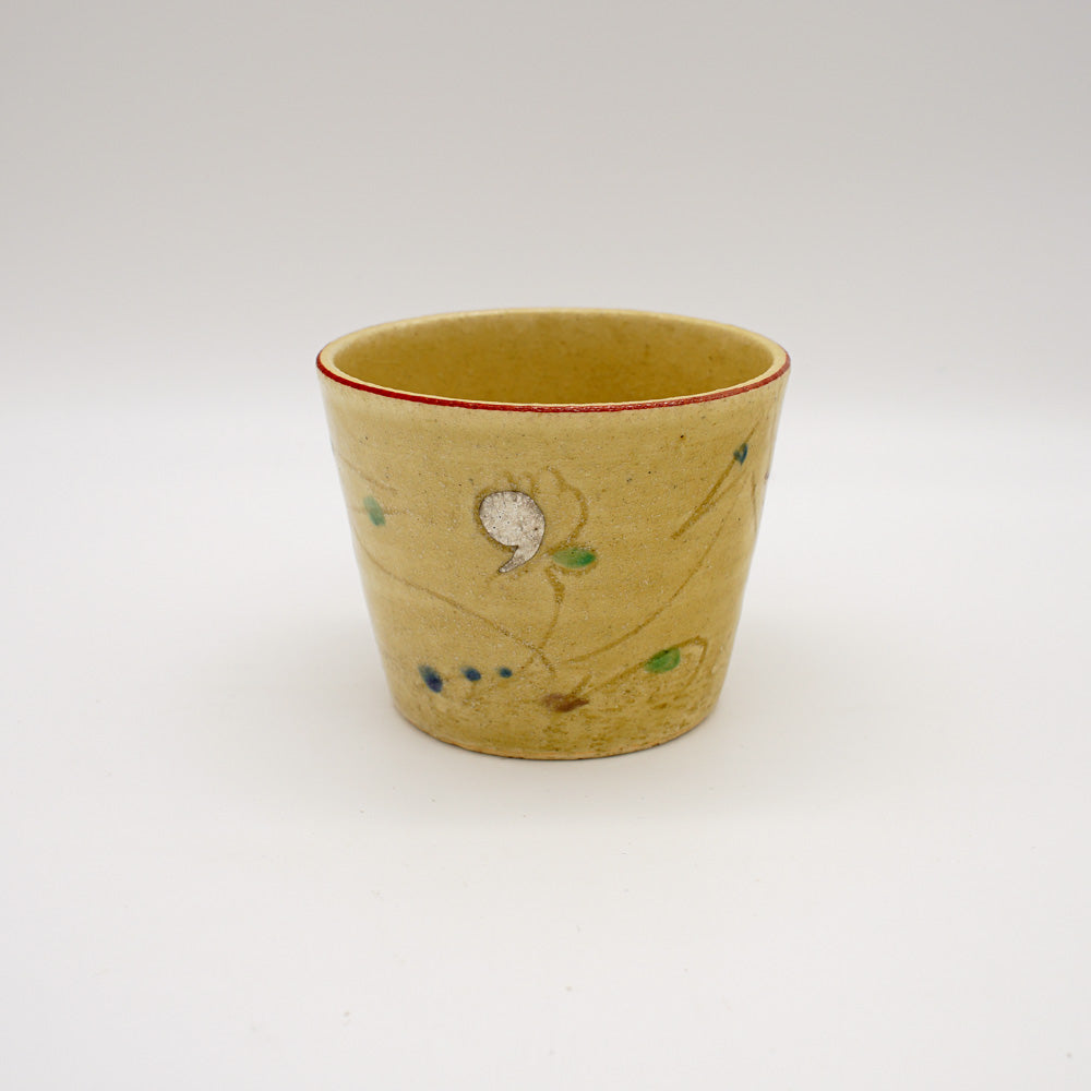 Yellowish Seto Ware Soba Cup with Grass Pattern