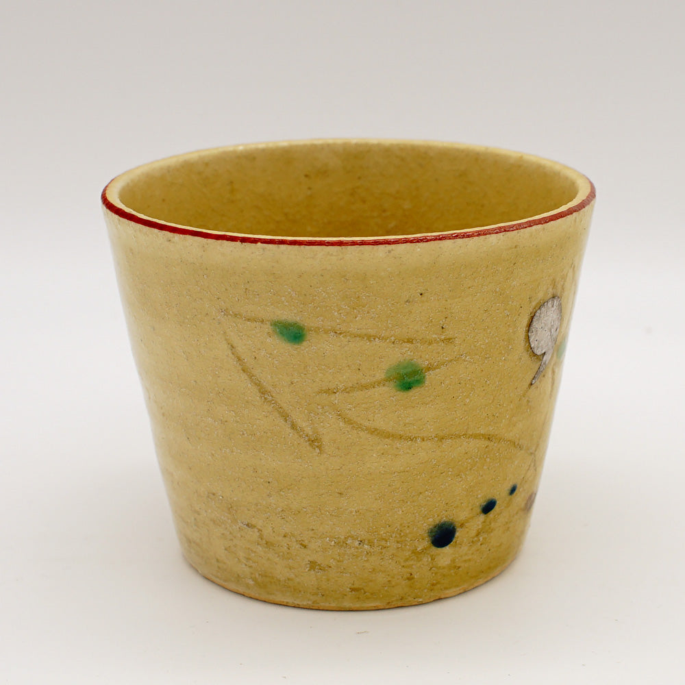 Yellowish Seto Ware Soba Cup with Grass Pattern