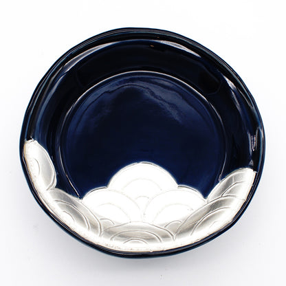 Sapphire Pedestal Dessert Plate with Silver Crescent