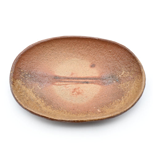 Artisan Oval Ceramic Plate from Rustic Earth Collection, showcasing traditional Bizen pottery techniques and natural earth tones